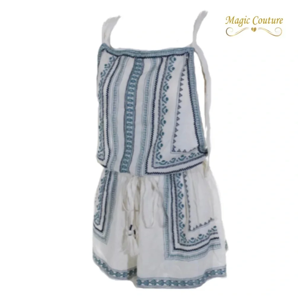 NWOT Star Mela Cotton Blue & White Embroidered Sleeveless Romper💙🤍💙 - Picture 2 of 14